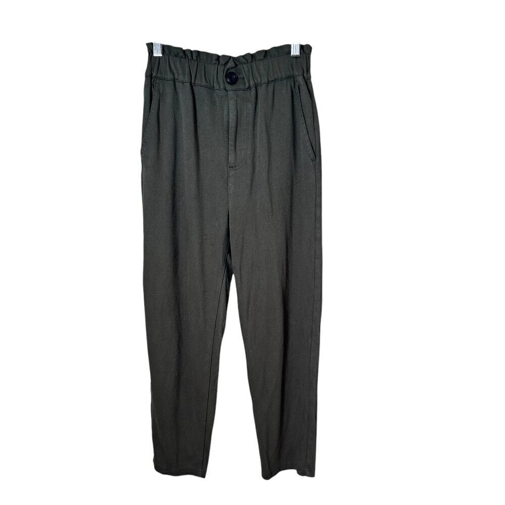 ZARA Paperback Waist Olive Green Trousers Pants Slacks Size XS Stretch